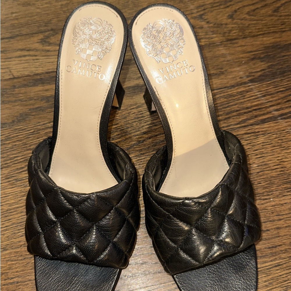 Vince Camuto Black Quilted Mules